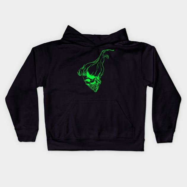 Neon Green Hair-Skull Kids Hoodie by BenHouse